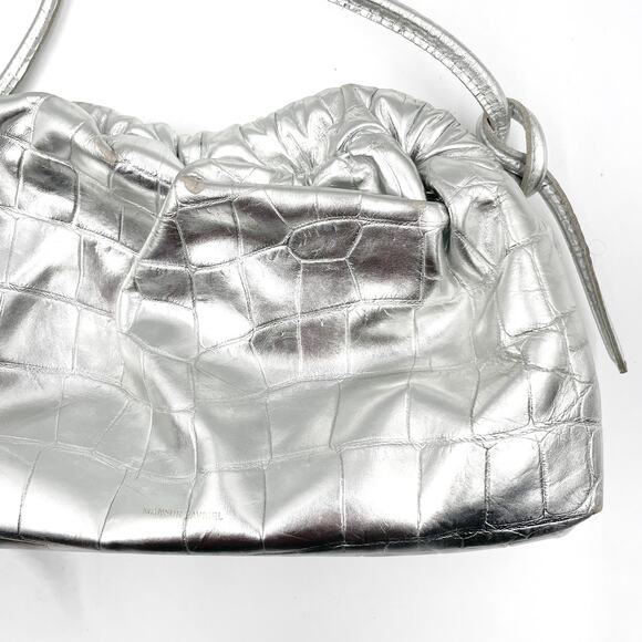 Mansur Gavriel Mini Cloud Clutch Bag Silver Metallic Leather Crossbody Strap - Picture 4 of 15